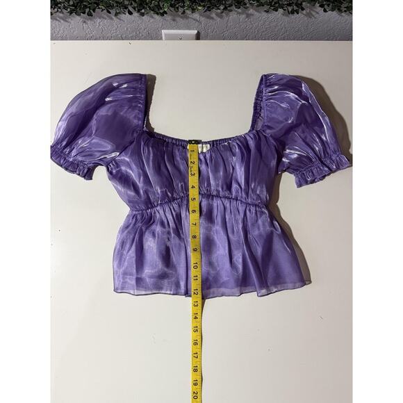 Thirty Thirty Women Purple Sheer Off Shoulder Puff Sleeve Fairycore Crop Top SM - Picture 5 of 6
